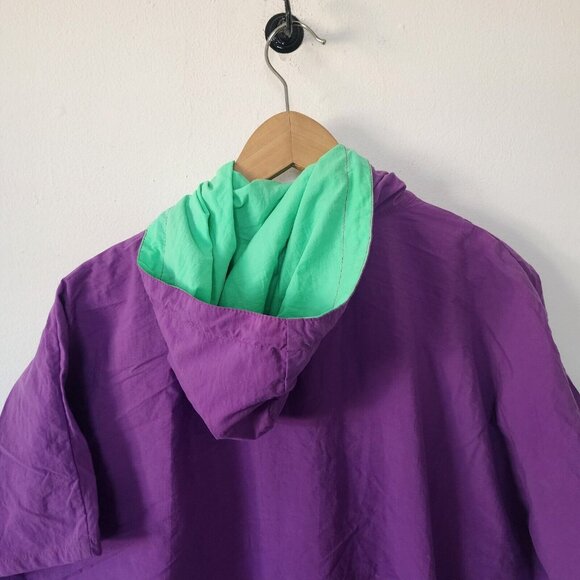 Vintage 80s 90s Neon Purple Windbreaker Short Sleeve by Derik Made in France - Picture 4 of 4